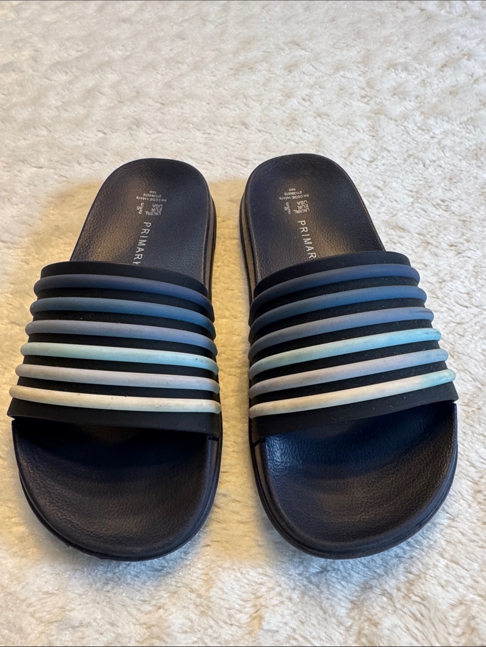 Primark Navy Slides with Blue and White Striped Straps